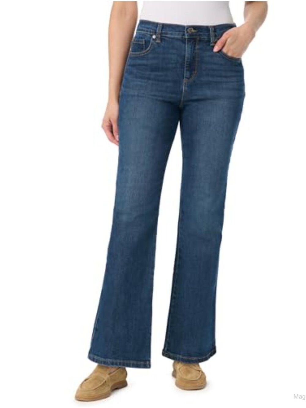 Flare Leg High Rise 5 Pocket Jeans Full Length Regular Fit